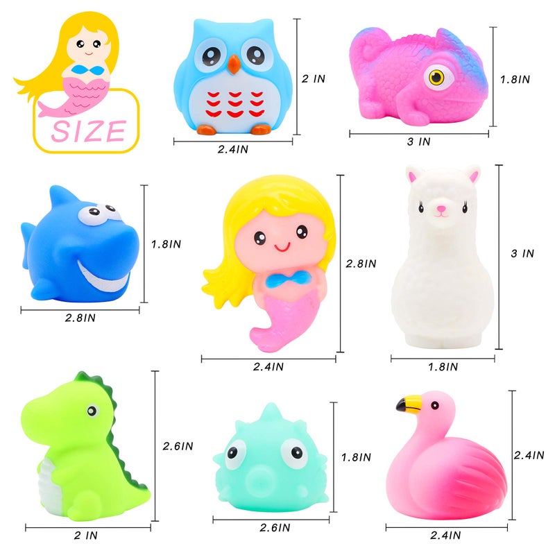 yoliyogo Animal Bath Toy Floating Auto Flashing Early Learning Toy Package with 8 Pcs Dinosaur Shark Flamingo Mermaid Etc Bathtub Shower Set Gift for Kids&Pets - Image 3